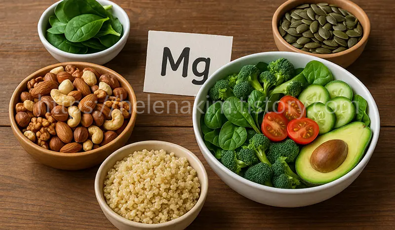 견과류, 싱싱한 녹황색 채소 등 부정맥에 좋은 마그네슘 식재료.