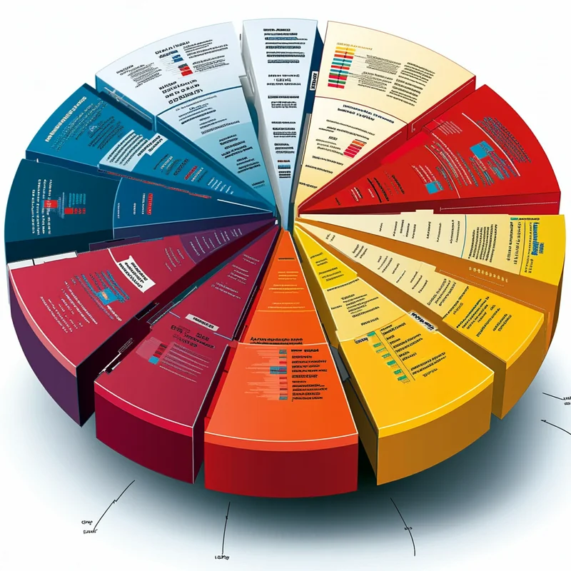 다양한 색상으로 표현된 파이 차트에서 ETF 포트폴리오의 분산 투자 전략이 돋보인다. 리스크 최소화를 위한 분석적인 분위기를 가진다.
