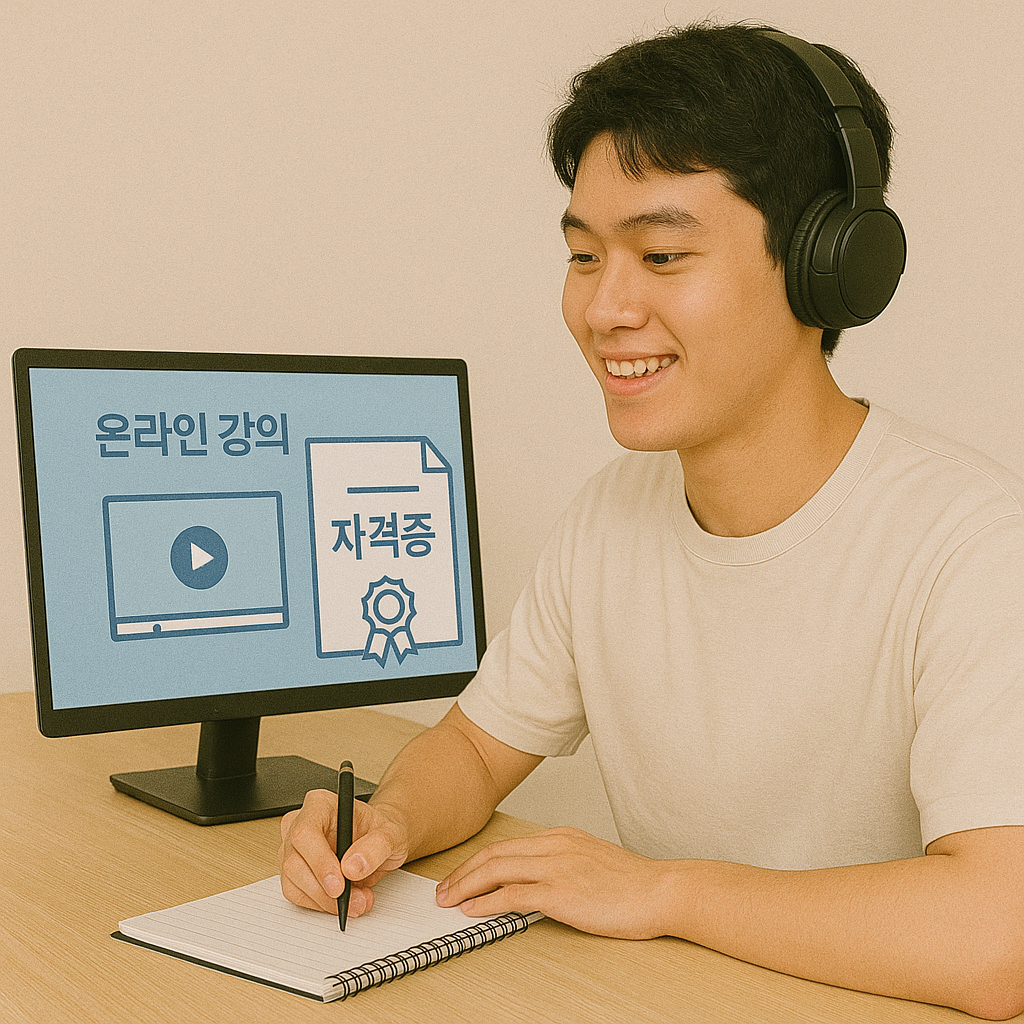 온라인 강의로 자격증을 공부 중인 청년의 모습