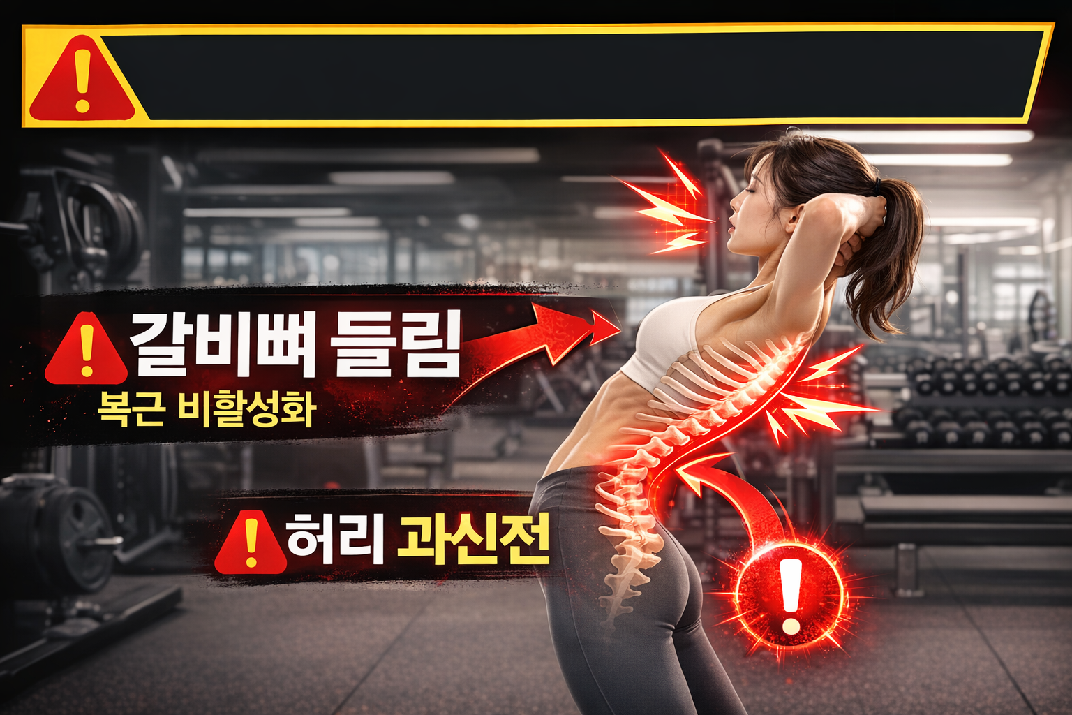 복근 운동 잘못된 자세 갈비뼈 들림 허리 과신전 코어 정렬 붕괴