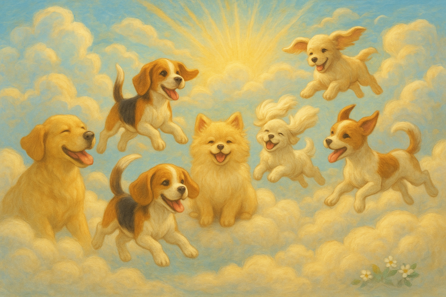 천국에서 뛰어노는 강아지들 상상 이미지