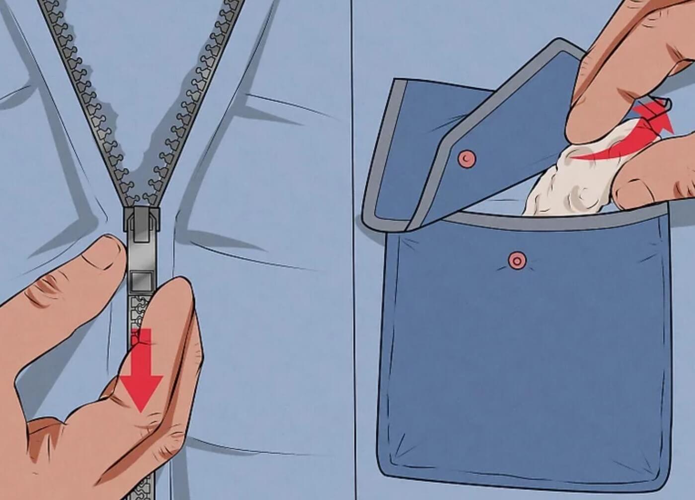 패딩 사전 세탁 버클과 지퍼 잠그기