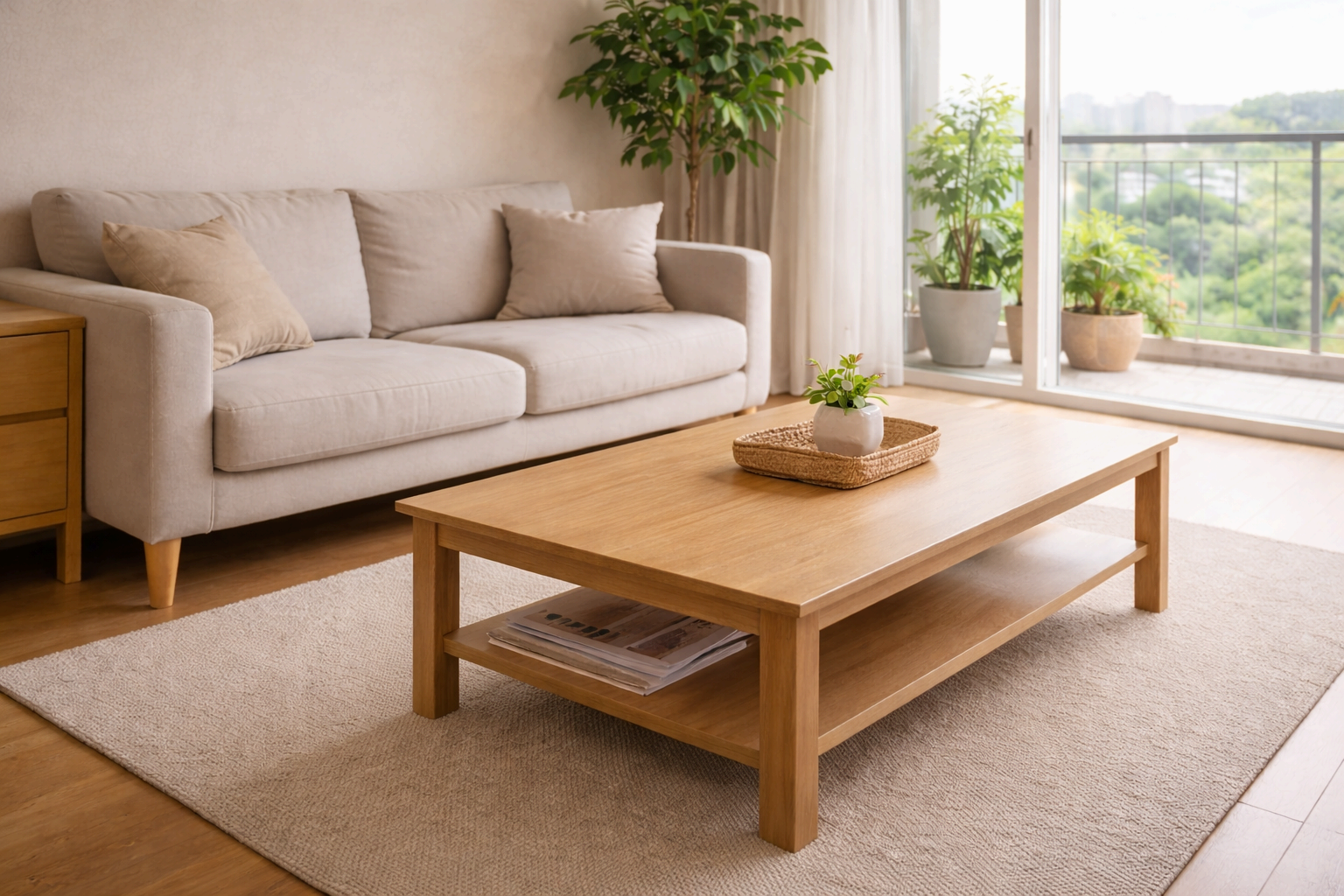 정리된 거실 테이블 미니멀 인테리어