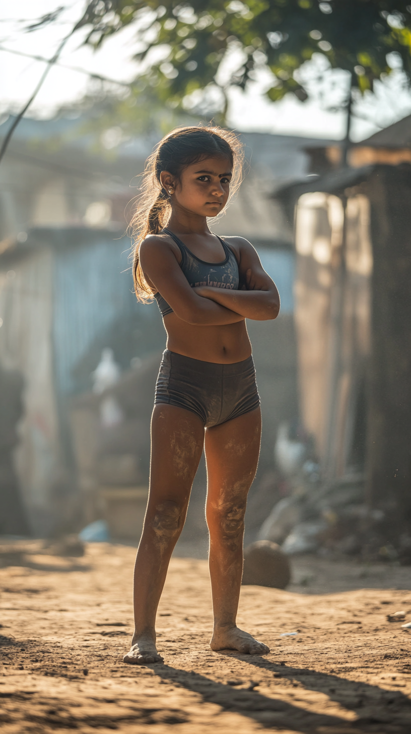 인도의 어린 여자아이의 레슬러 사진