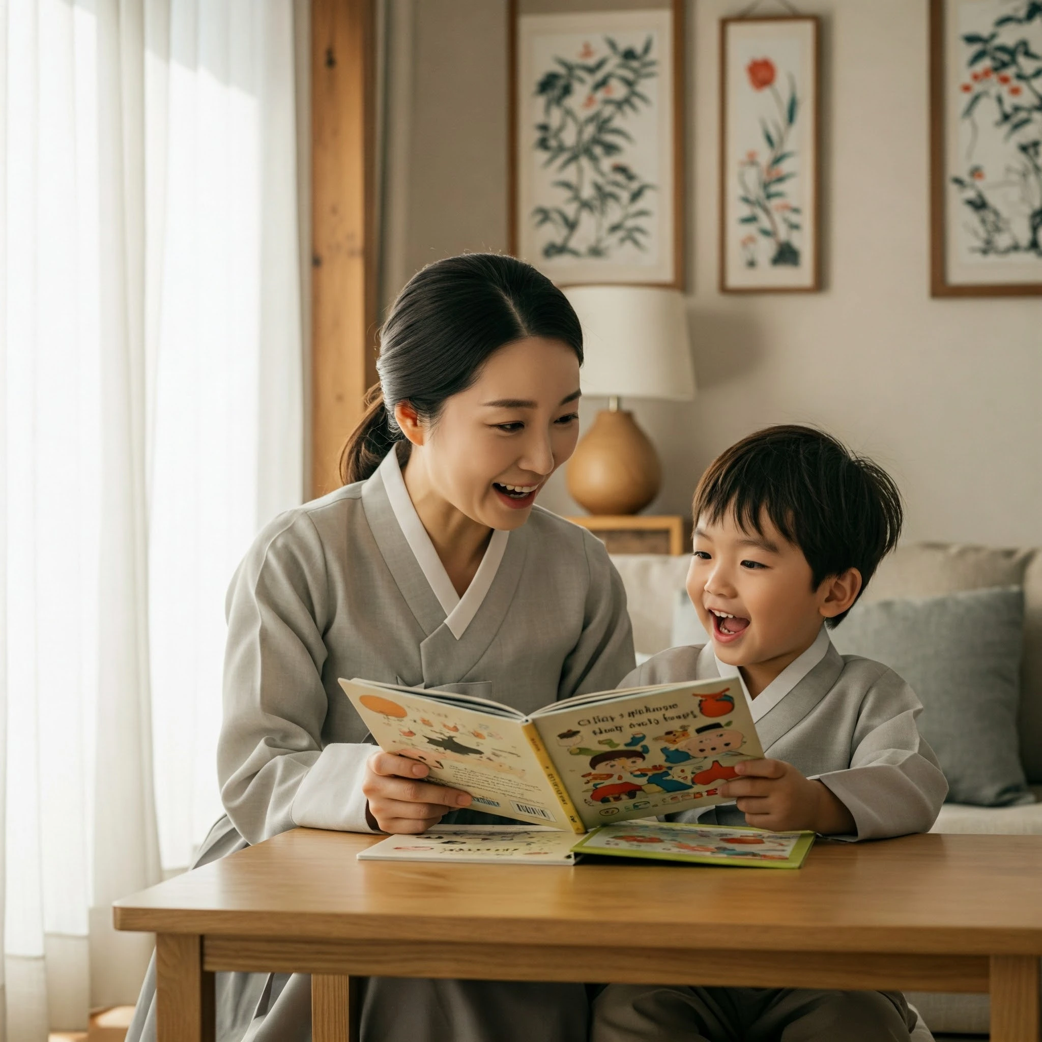 독서 중인 자녀와 엄마