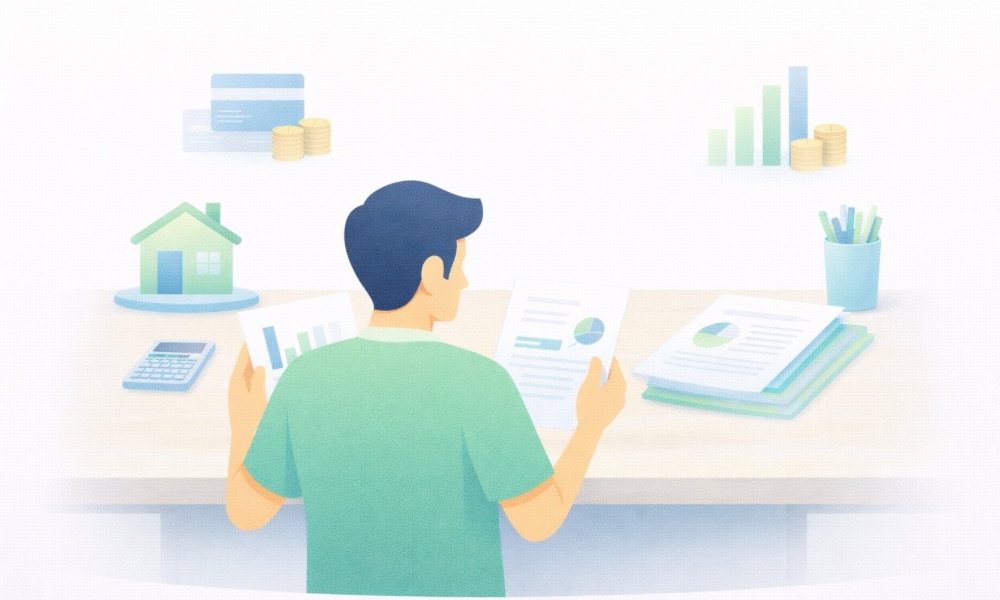 주택담보대출 승인 심사에서 소득과 부채, 담보 조건을 함께 검토하는 이미지