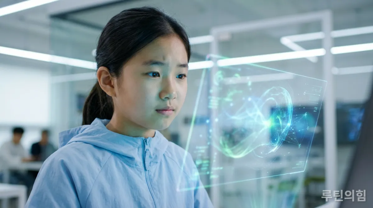 미래 직업 트렌드를 분석하는 한국 소녀의 모습