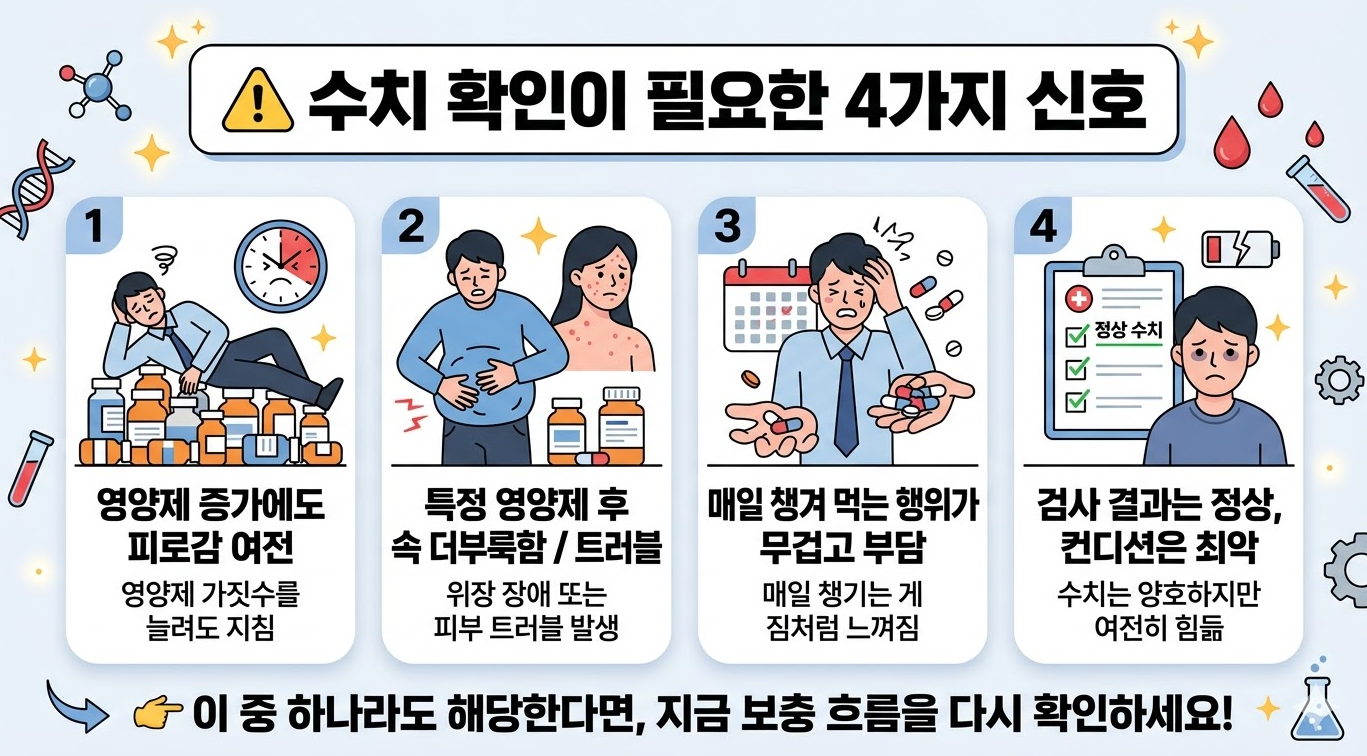 영양제 증가에도 피로 지속되는 상황과 수치 확인 필요 신호