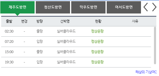 완도 제주 여객선 배시간표