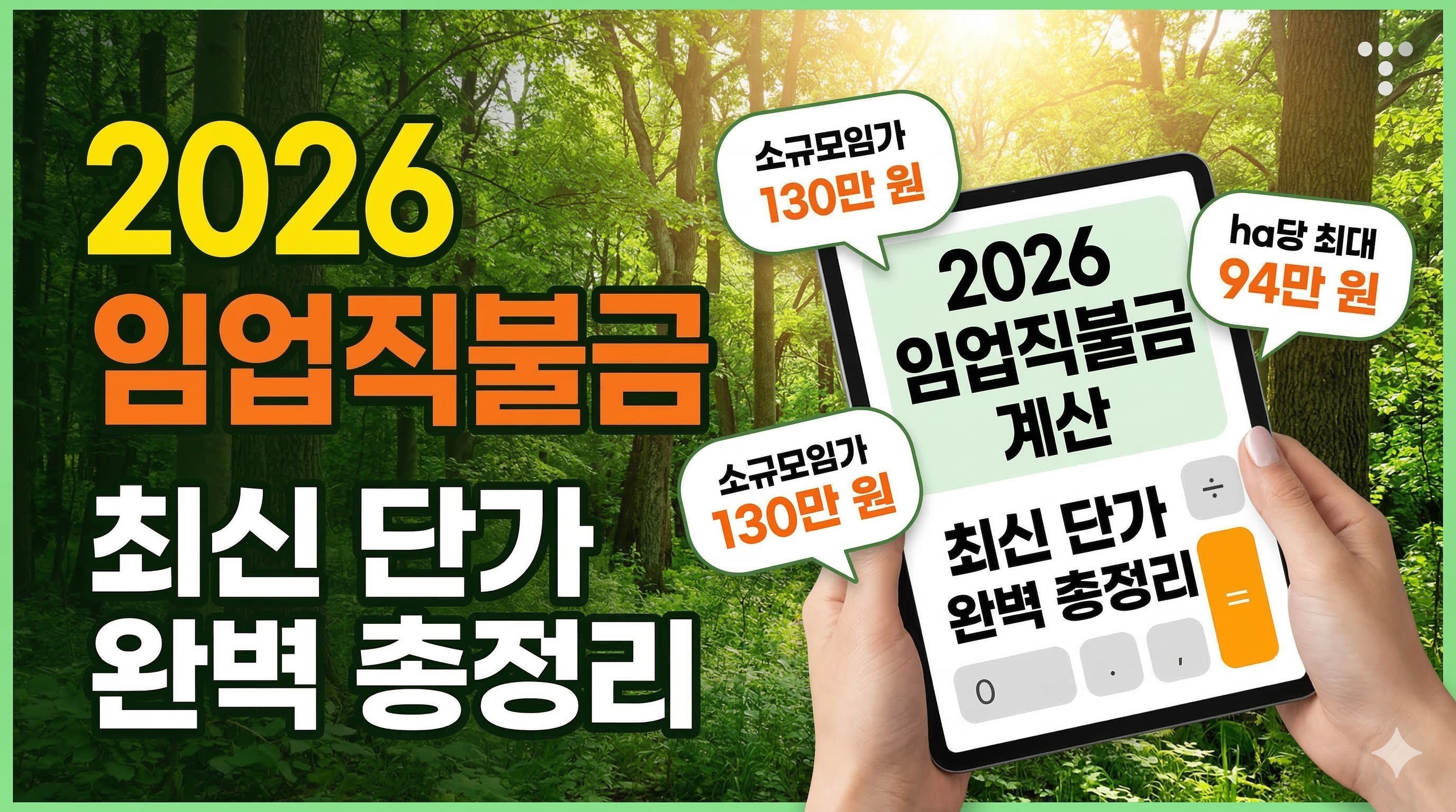 임업직불금 계산 2026 최신 단가표 완벽 정리! 소규모임가 130만&middot;면적별 ha당 환산 공식