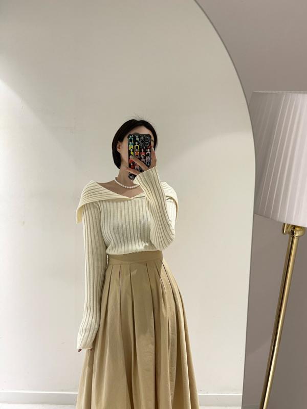 세일러 카라 오프숄더 골지 니트