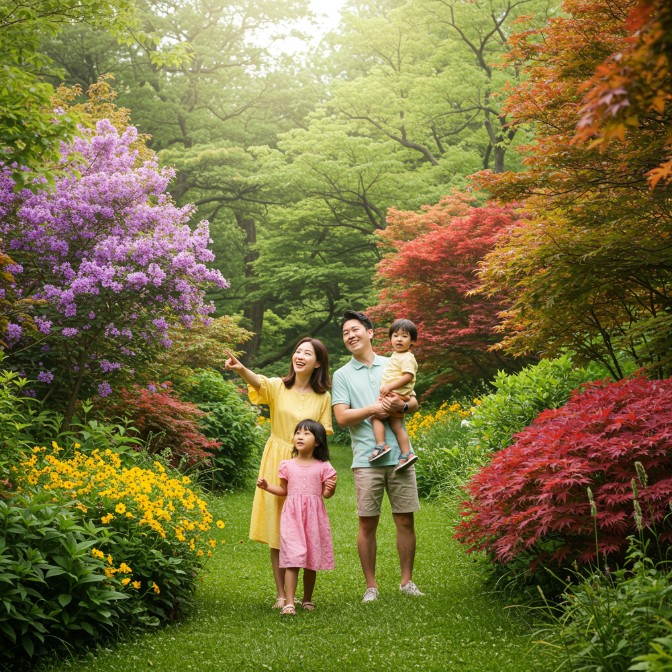 수목원에서 즐거운 시간을 보내고 있는 이미지