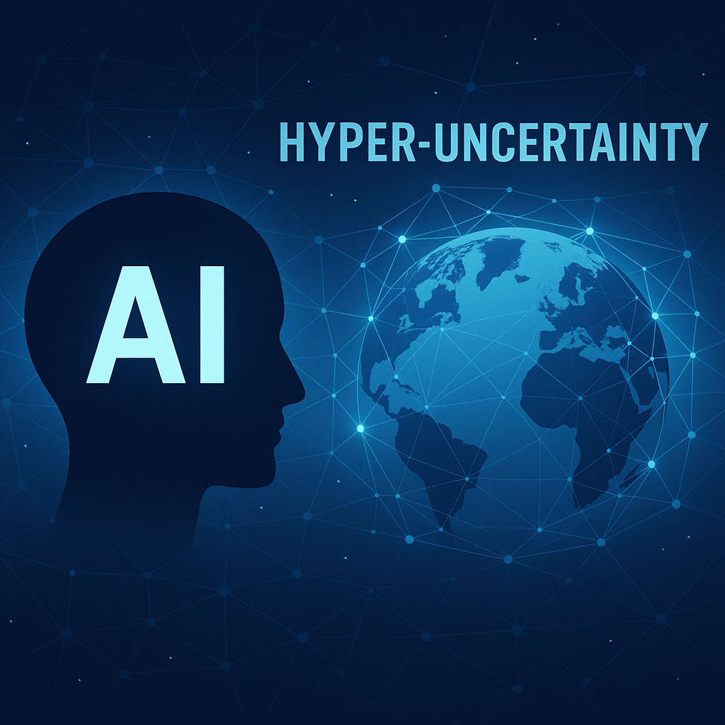 초불확실성 시대를 상징하는 AI 기술과 연결된 지구 이미지
