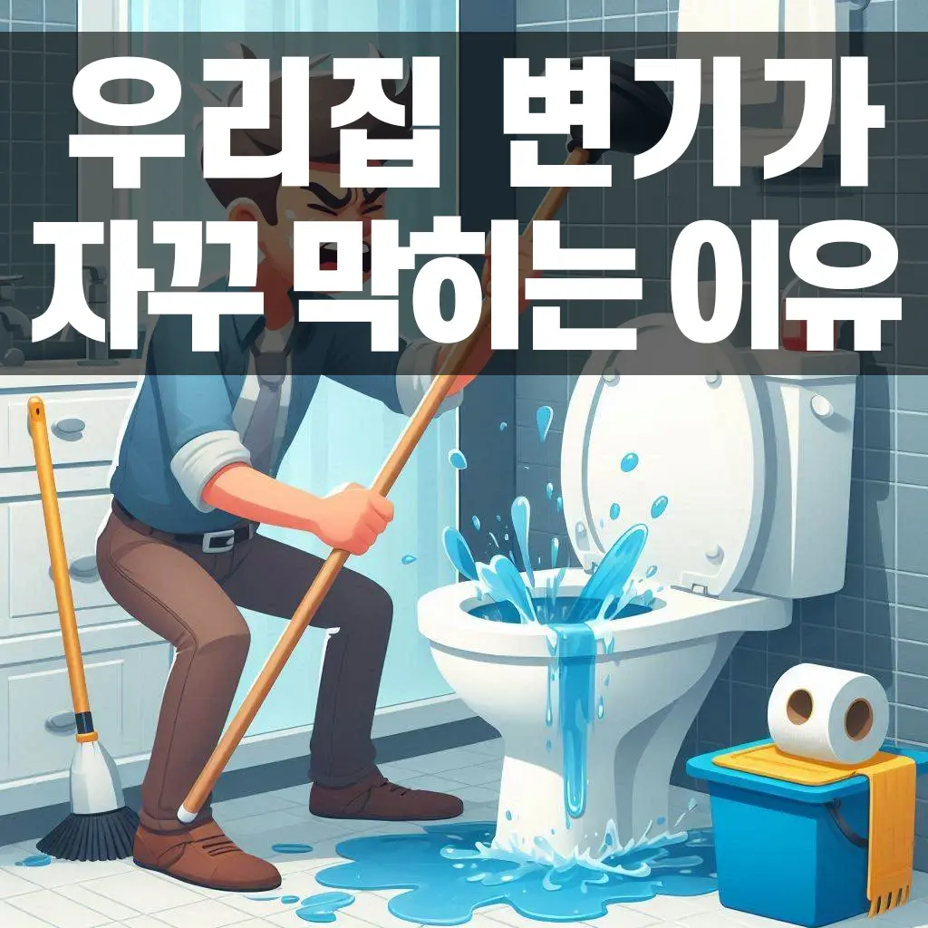 변기가 막혀서 물이 넘치는 모습을 표현한 그림