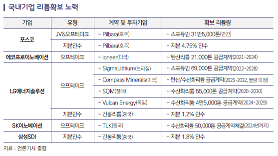 국내기업 리튬확보 노력