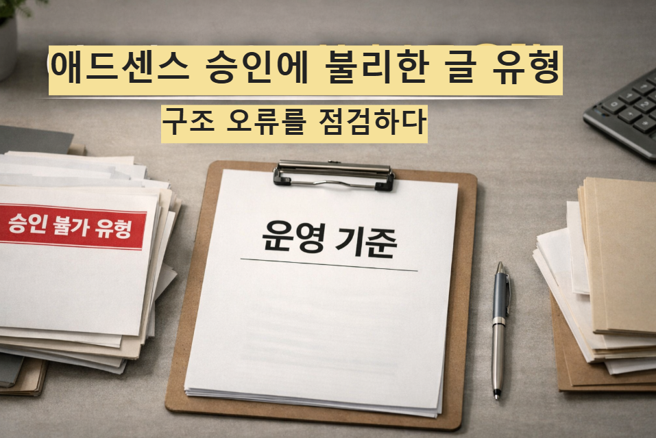애드센스 승인에 불리한 콘텐츠 유형을 정리한 정보형 대표 썸네일 이미지