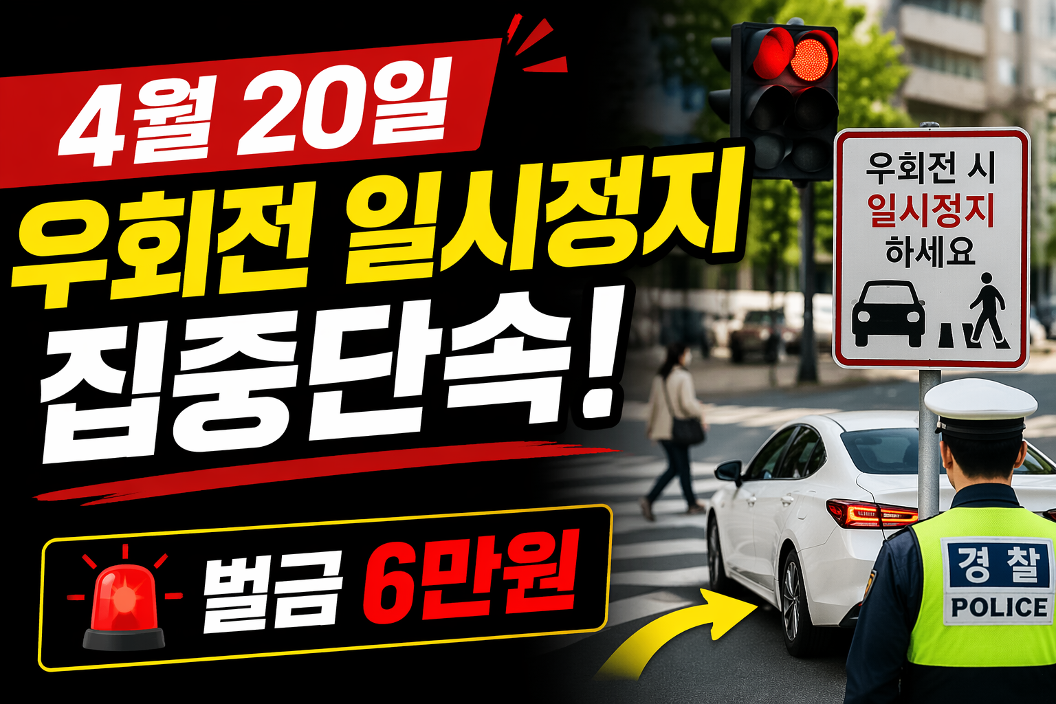 우회전 집중단속 오늘(26년4월20일)부터 시행