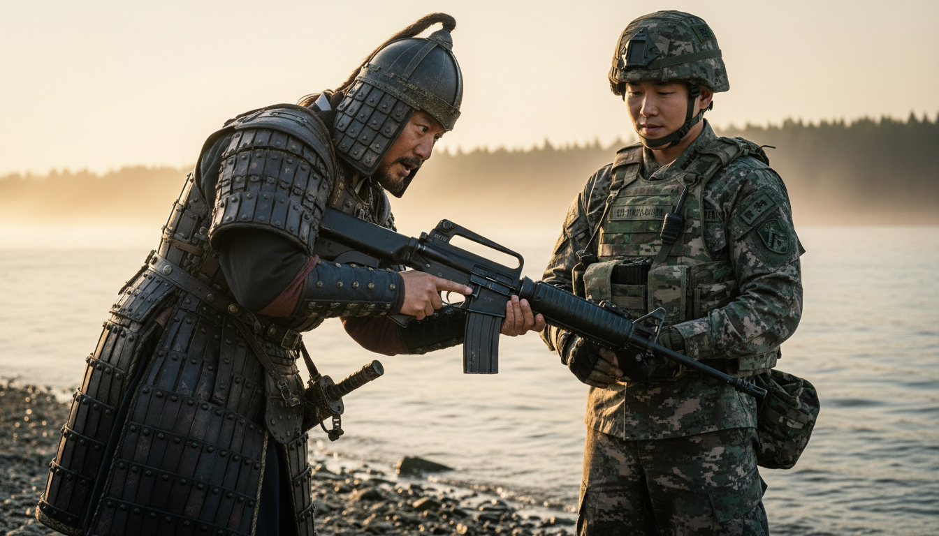 기관총을 본 이순신장군의 코믹한모습