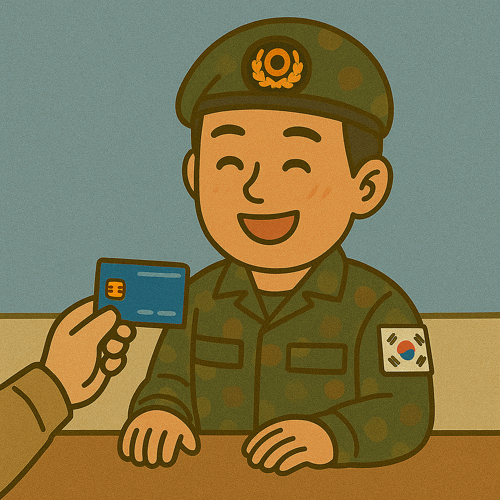 군인 복지카드를 발급받는 군인의 모습