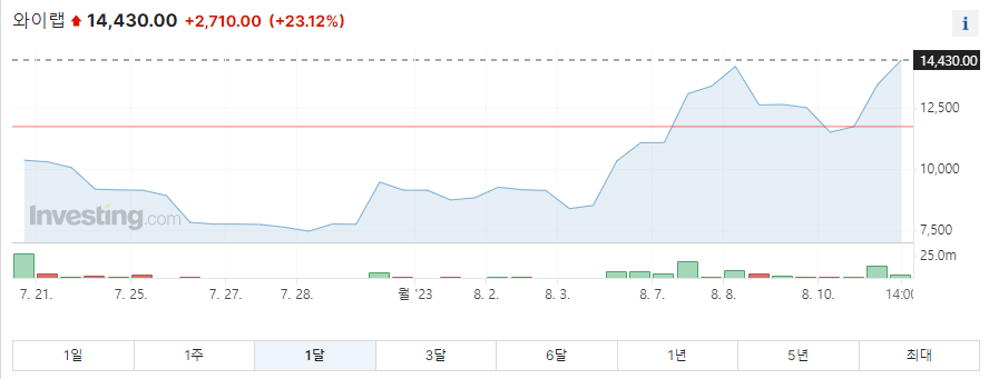 와이랩 1년주가그래프입니다.