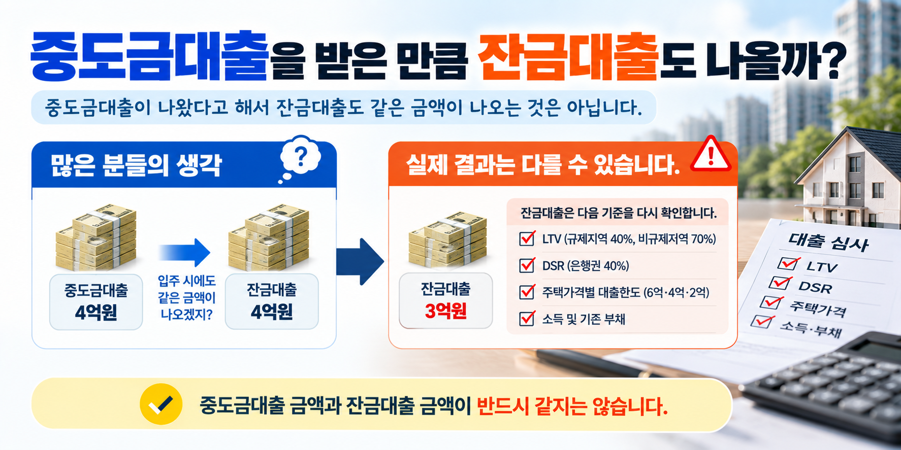 중도금대출 금액과 잔금대출 실제 한도가 달라질 수 있는 이유 설명 이미지