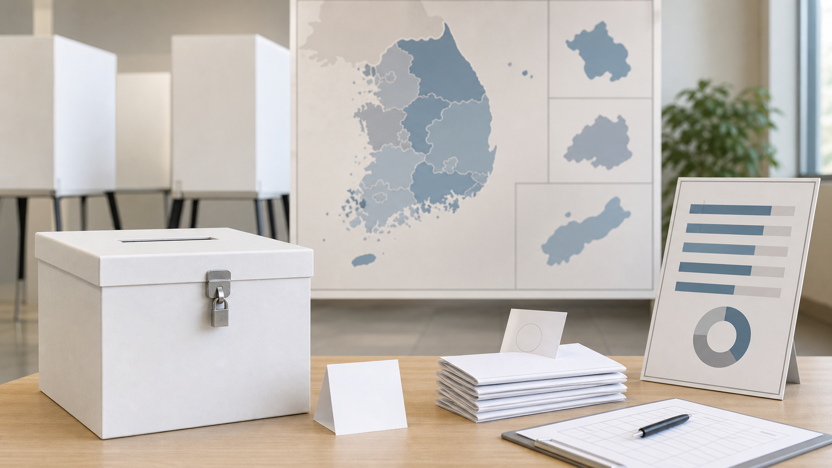 6·3 지방선거 사전투표 투표함과 지역별 투표율 차트를 표현한 대표 이미지