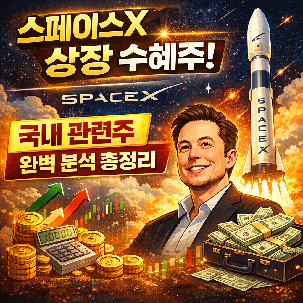 스페이스X 상장 관련 이미지, 머스크와 로켓 발사 장면 포함