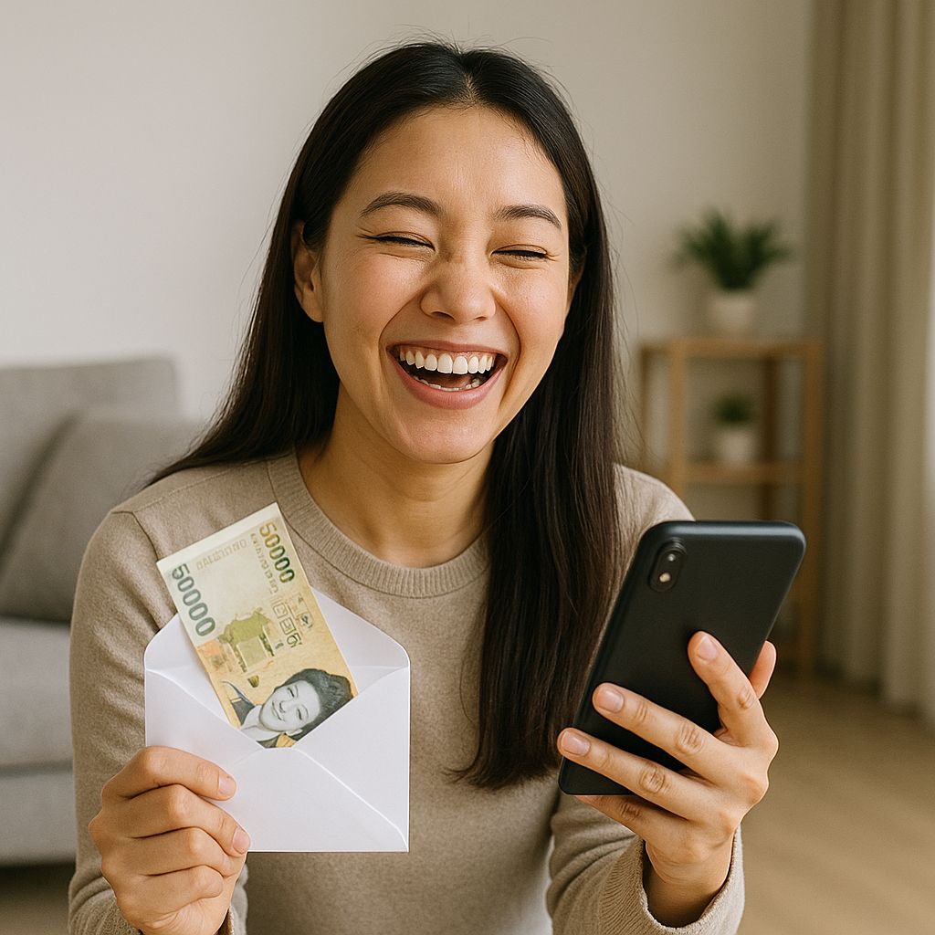 숨은 보험금 찾아 기뻐하는 여성