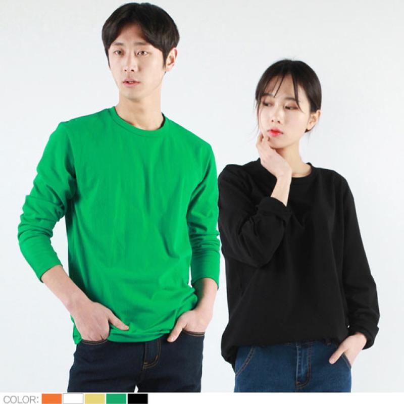 피턴진 커플여자라운드넥심플긴팔면티