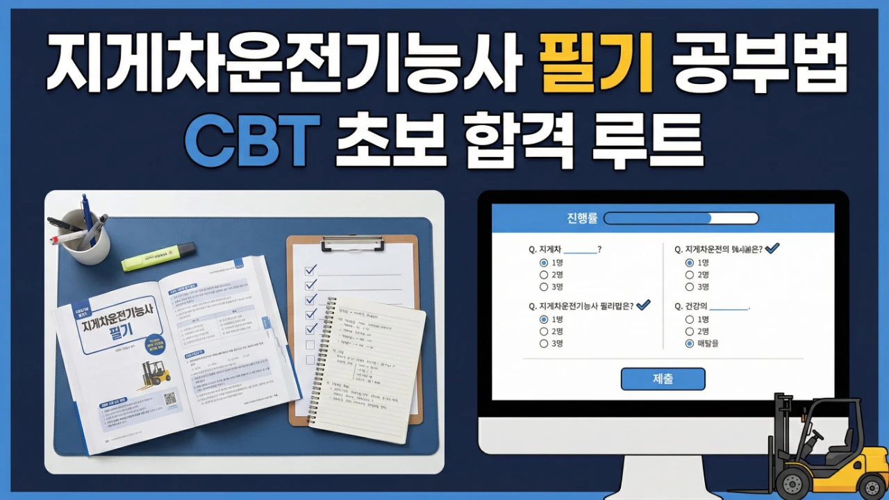 지게차운전기능사 필기 공부법과 CBT 초보 합격 루트를 안내하는 대표 이미지