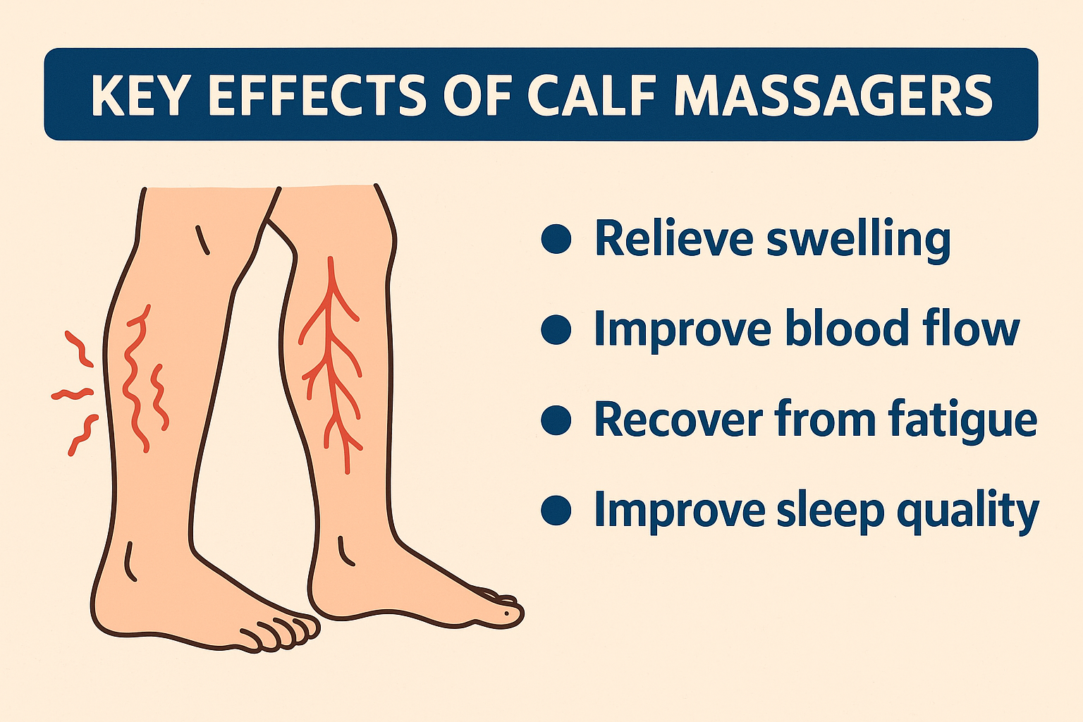 종아리 마사지기의 대표적인 효과를 요약한 그래픽 카드