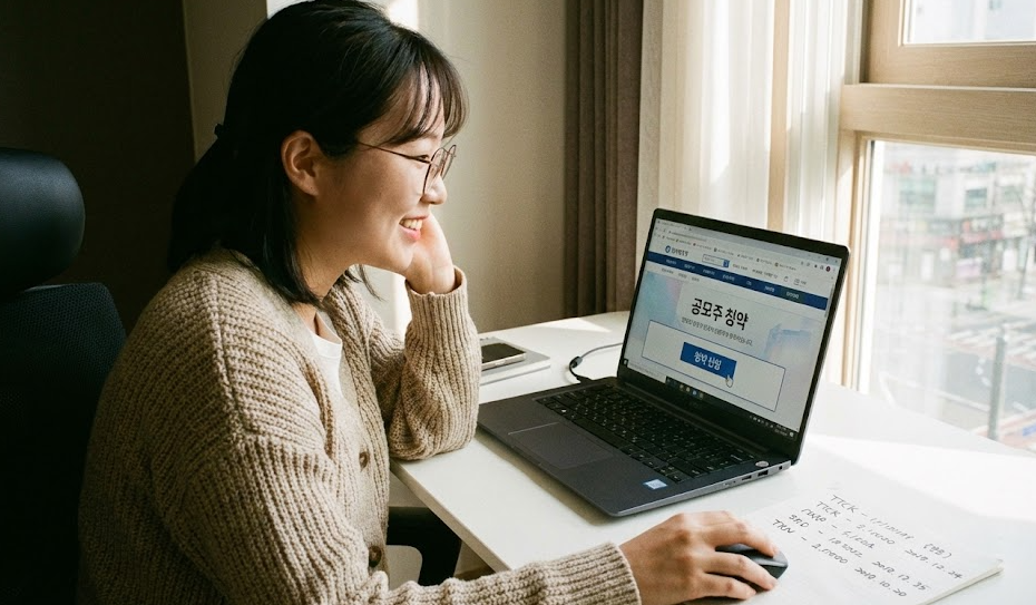 공모주 청약하는 여성 사진