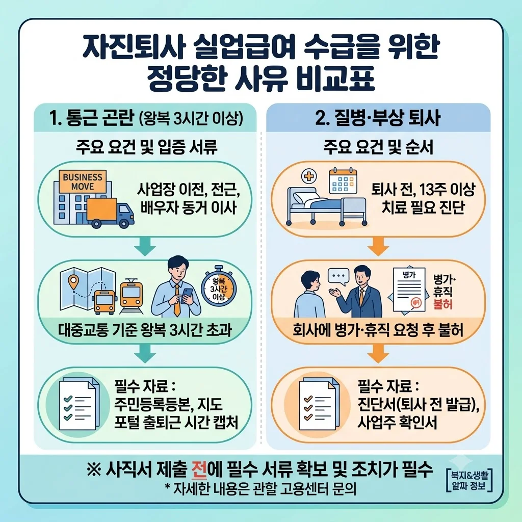 자진퇴사 정당한 이직 사유 통근 왕복 3시간 및 질병 퇴사 의사 소견서 기준표
