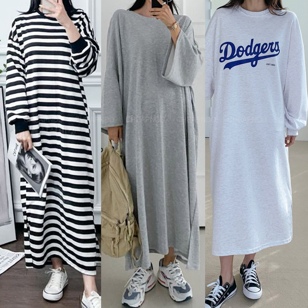 면 롱원피스 빅사이즈 루즈핏 가을 긴팔 반팔 민소매 맨투맨 편한 홈원피스 홈드레스