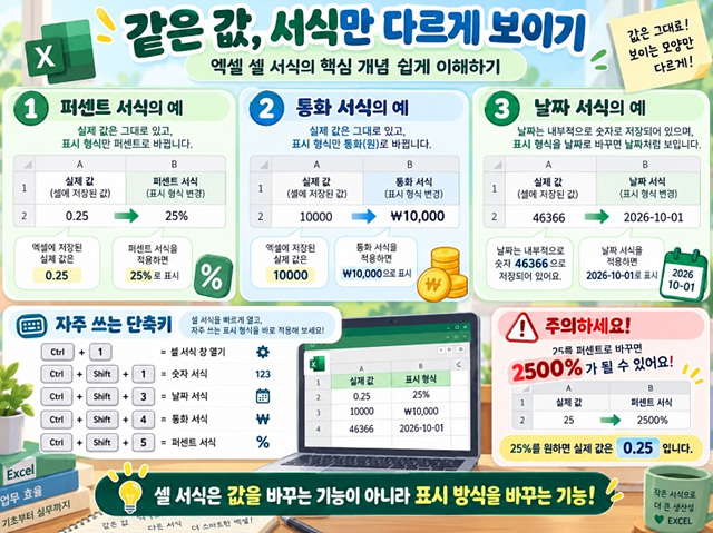 엑셀 셀 서식 단축키｜숫자&middot;날짜&middot;통화&middot;퍼센트 빠르게 바꾸는 법