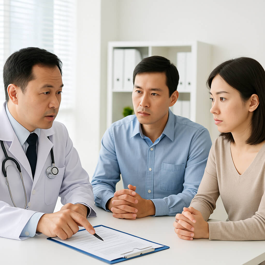 정기검진을 받는 30~40대 남녀의 병원 내 진료 장면(출처:자체제작)