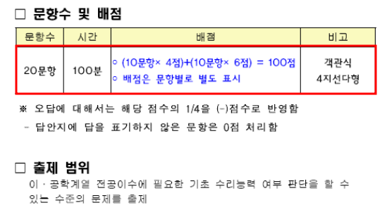 2020학년도 서울과기대 편입수학 시험시간