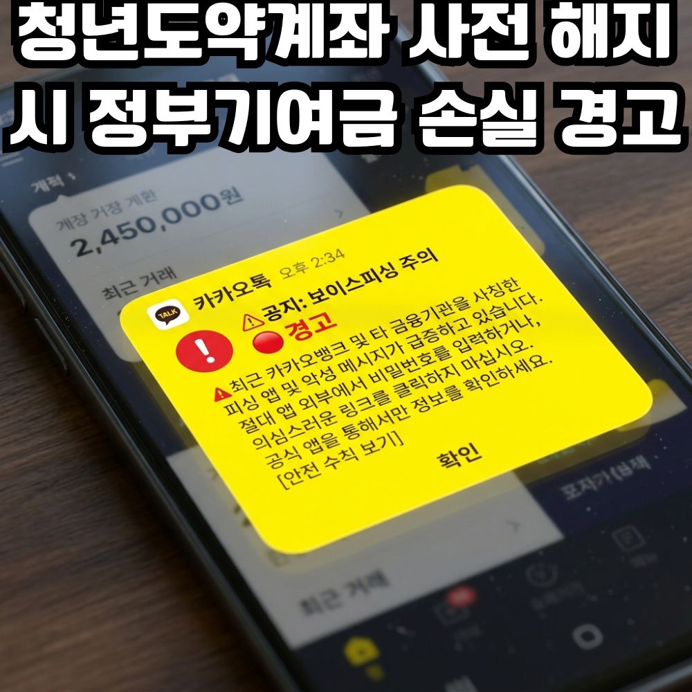 서민금융진흥원 카카오톡 알림톡 안내 전 청년도약계좌 사전 해지 시 정부기여금 손실 경고