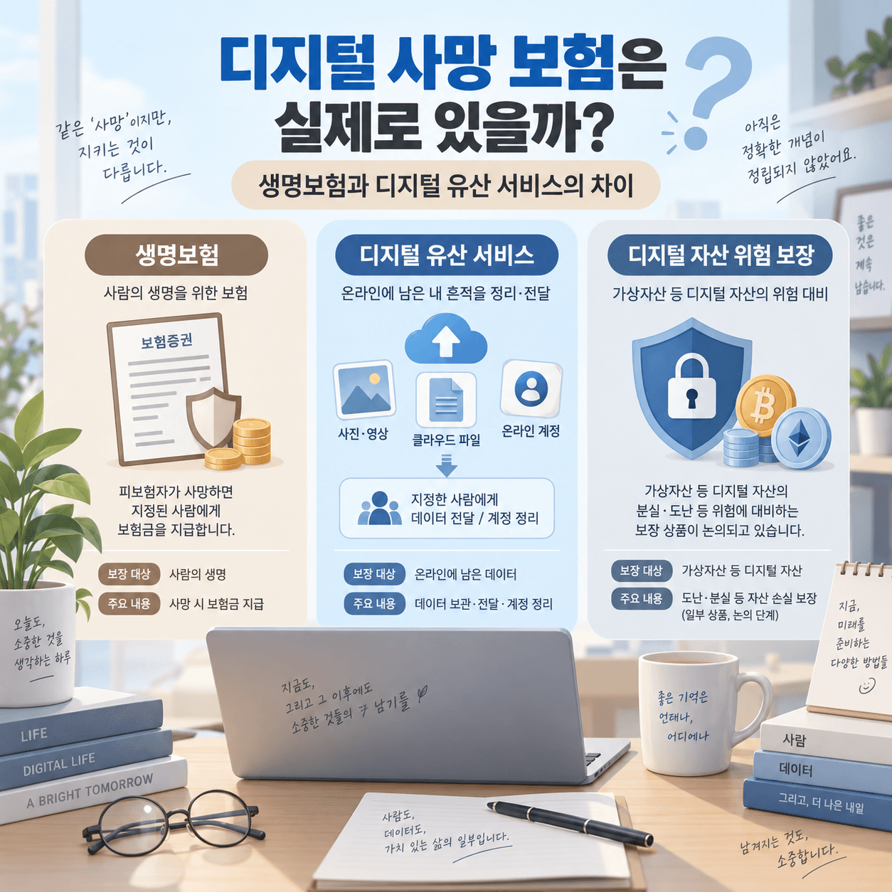생명보험과 디지털 유산 서비스의 차이를 표현한 이미지