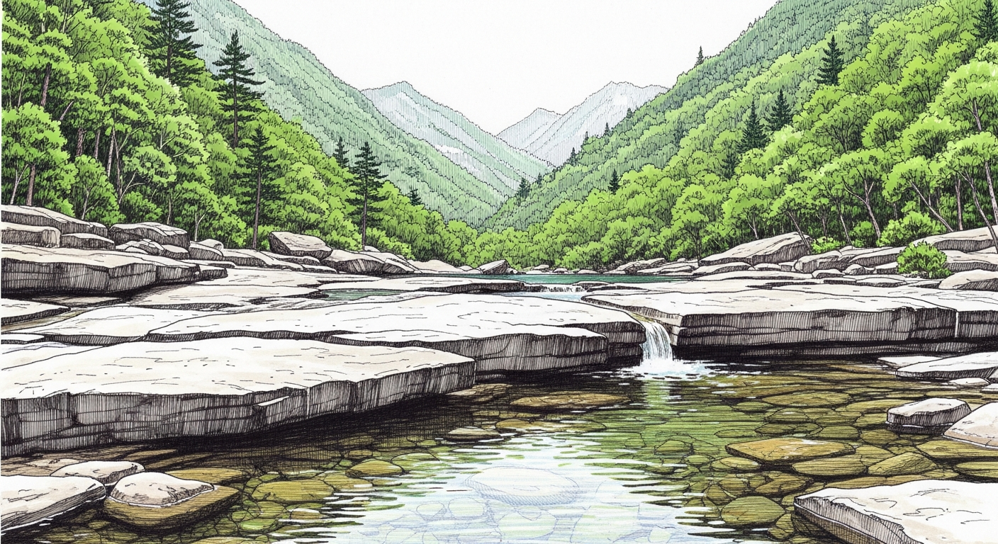 무릉반석 위로 맑은 물이 흐르는 무릉계곡 풍경