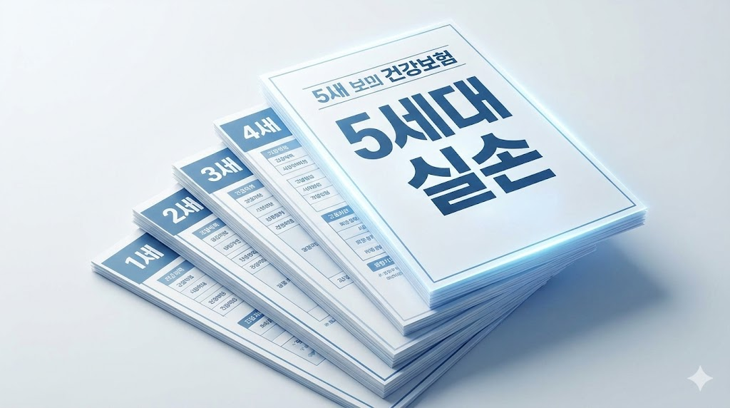 5세대 실손보험 출시를 상징하는 입체적인 보험 증권 문서 디자인