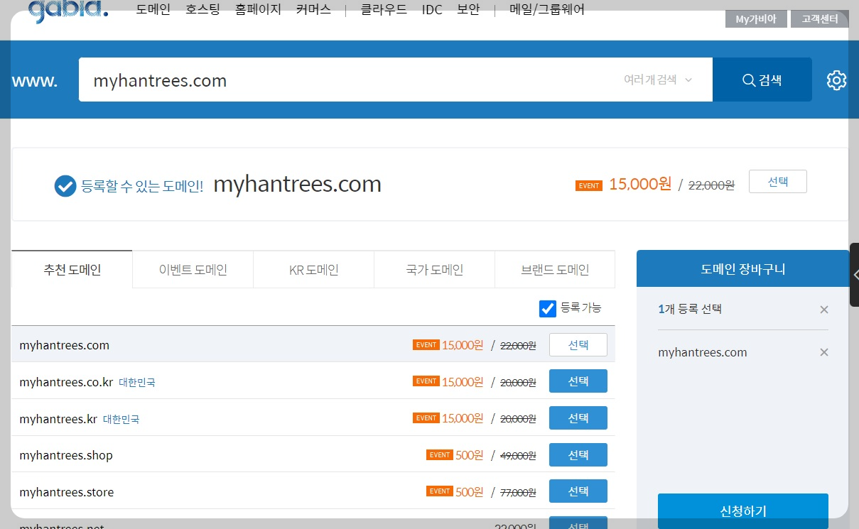 도메인 선택