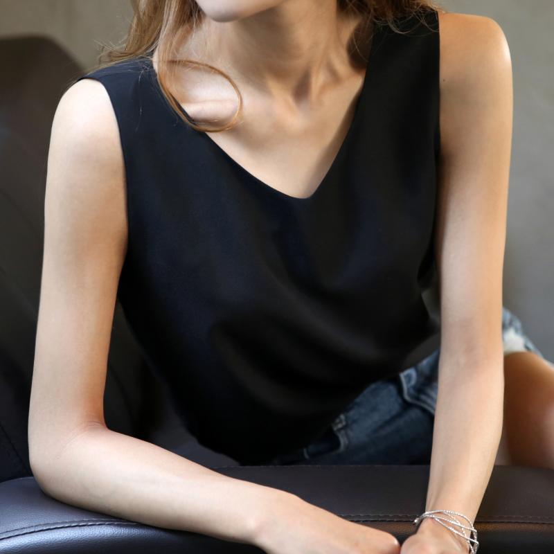 쉬폰 슬리브리스 블라우스 (6컬러) 베이직 여름나시 민소매 실크이너