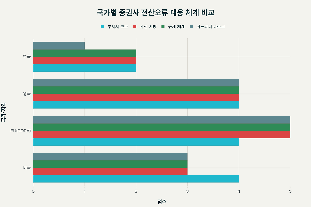 국가별 증권사 전산오류 대응 체계 비교 (5점 만점)