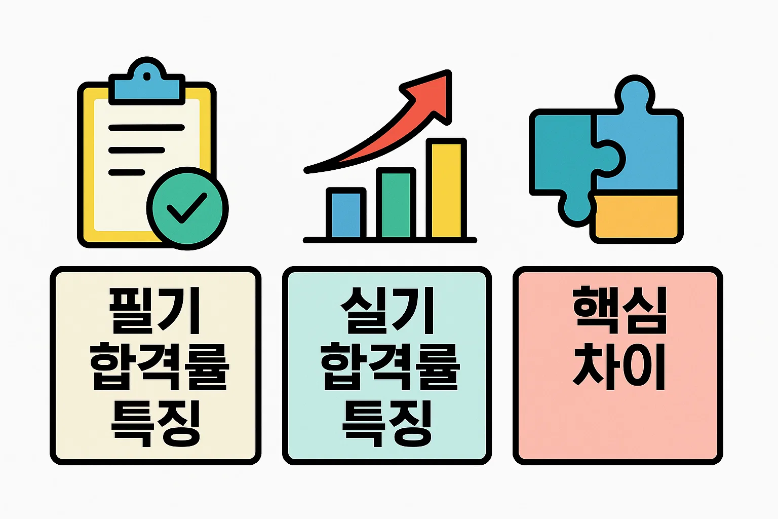 빅데이터분석기사 필기&middot;실기 합격률의 차이, 실기 난도 상승 요인, 합격률 변동 포인트 등을 직관적으로 비교한 인포그래픽
