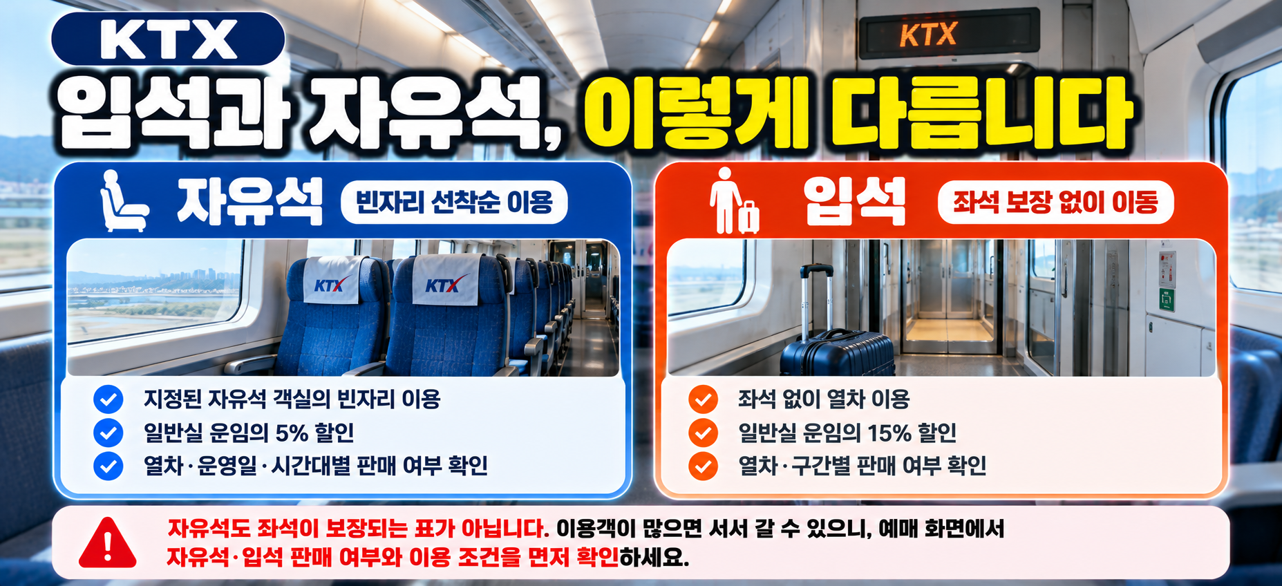 KTX 입석과 자유석 차이