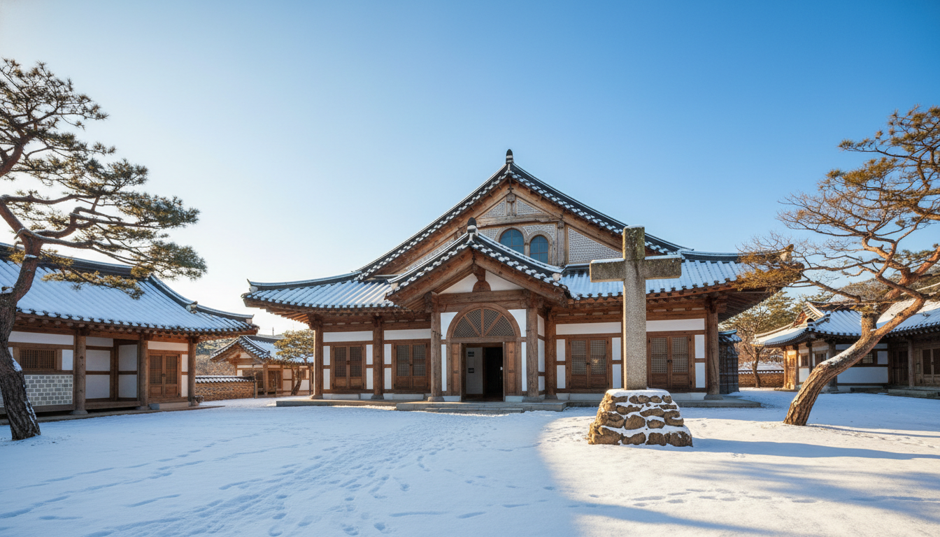 한옥과 서양식 건축이 조화를 이룬 행주 성당의 전경