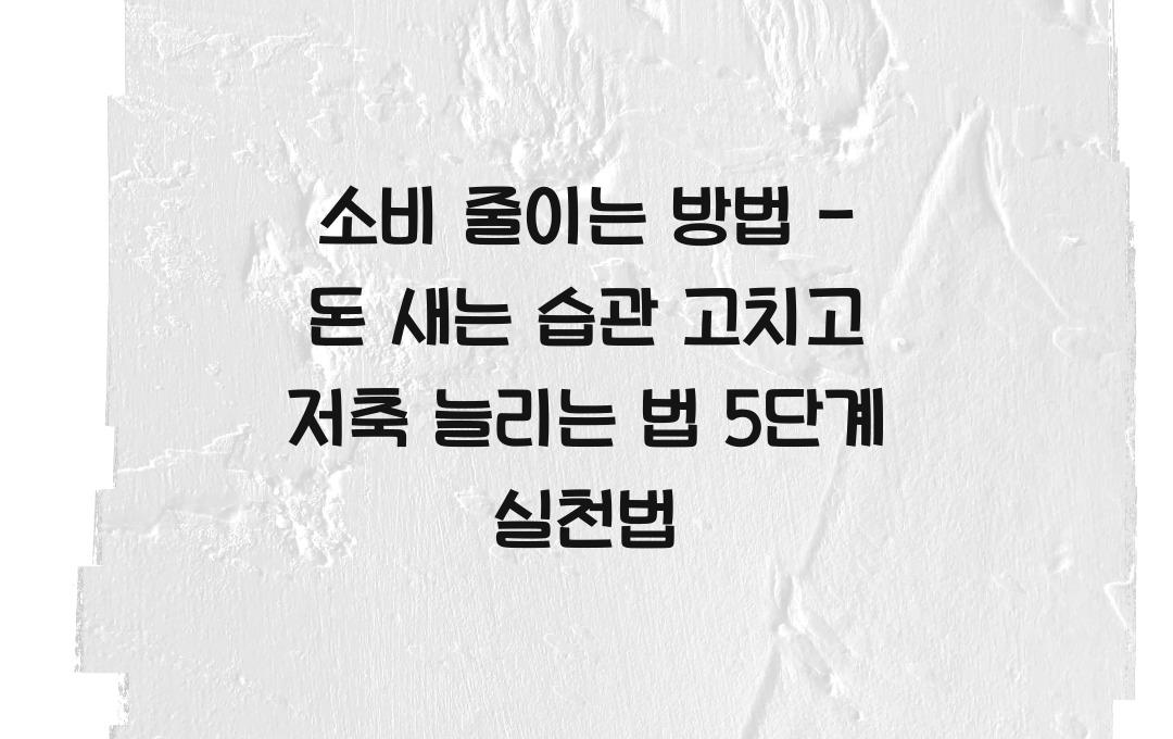 소비 줄이는 방법 - 돈 새는 습관 고치고 저축 늘리는 법