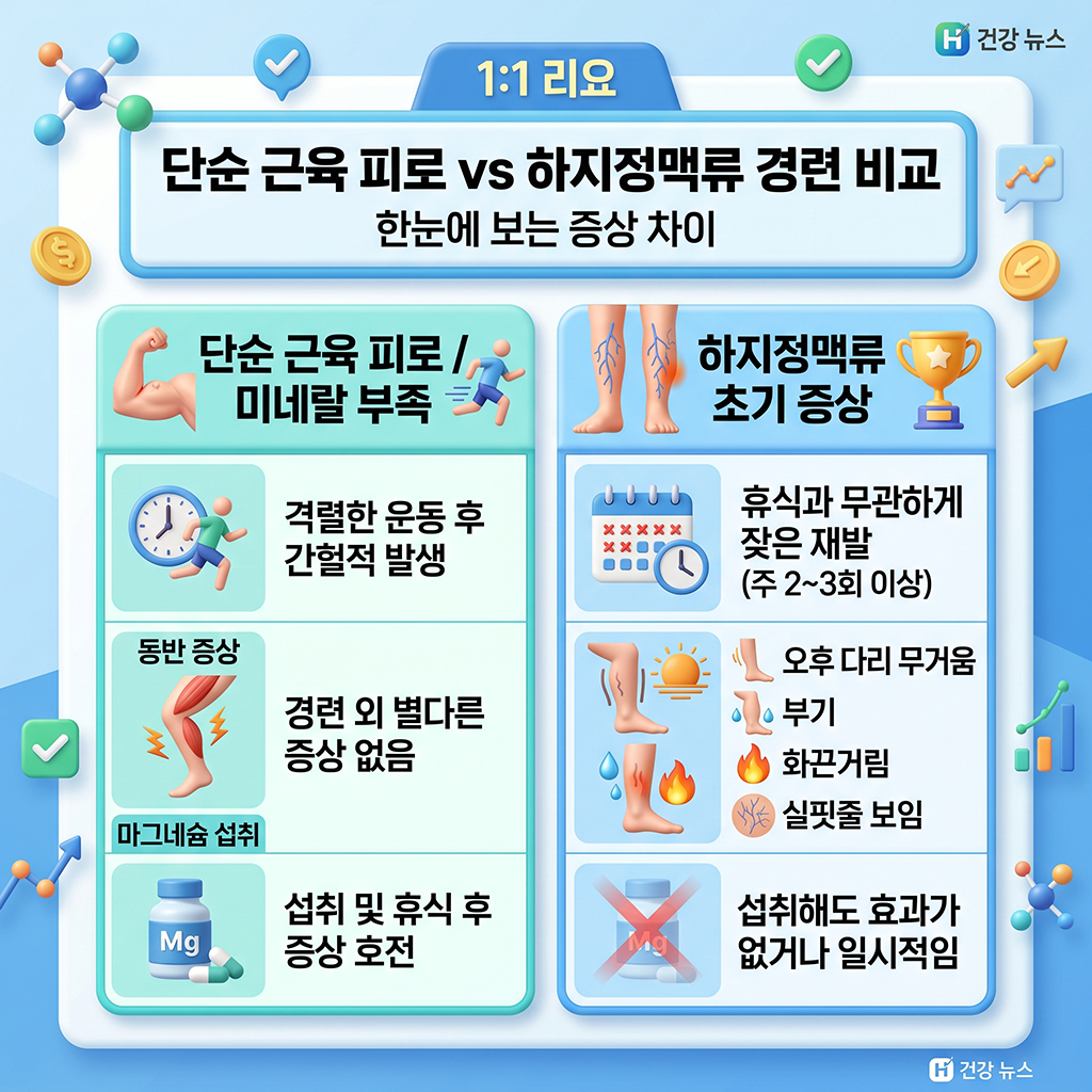단순 근육 피로 vs 정맥류성 경련 한눈에 보기