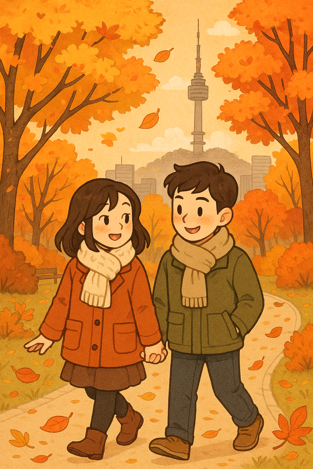 서울에서 데이트 하는 커플 이미지